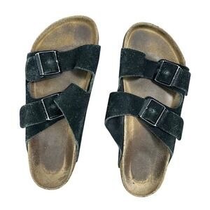 Birkenstock Women's US 8.5 EU 39 Arizona Sandals Black Suede Two-Strap Buckle